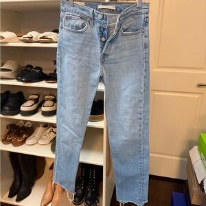 Levi's Blue Straight Leg Jeans with Distressed Hem